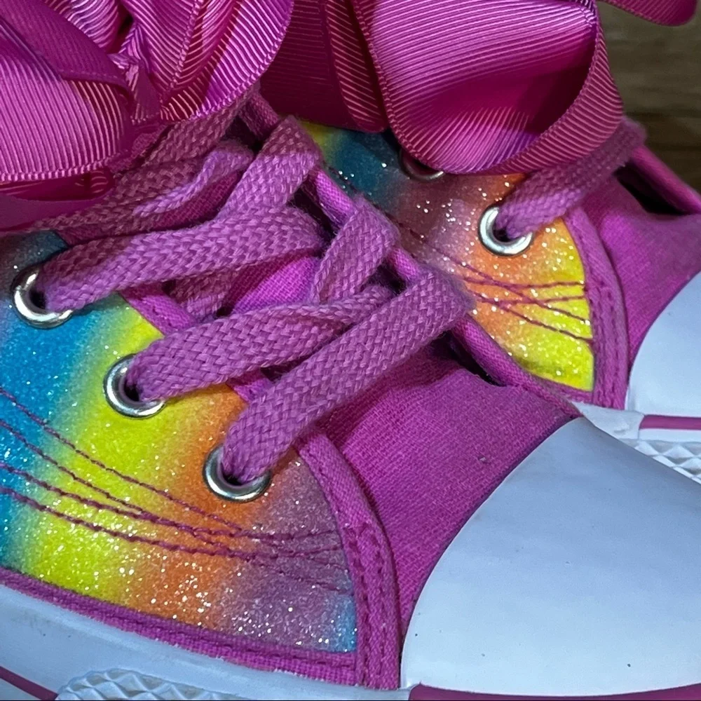 JoJo Siwa Legacee High Bow Sneaker‎ Shoes Rainbow Glitter Girl's Size 4 Lace Up